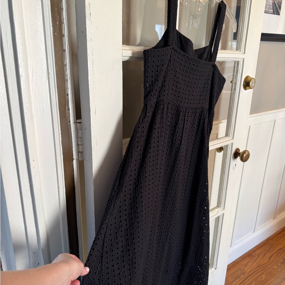 J. Crew Black Eyelet Sleeveless Midi Dress Adjustable Straps 8 - Picture 4 of 11
